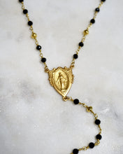 Load image into Gallery viewer, Black & Gold Rosary Jesus Piece - Boho Brooklyn Jewelry