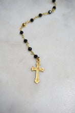 Load image into Gallery viewer, Black & Gold Rosary Jesus Piece - Boho Brooklyn Jewelry