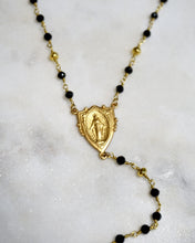 Load image into Gallery viewer, Black &amp; Gold Rosary Jesus Piece - Boho Brooklyn Jewelry
