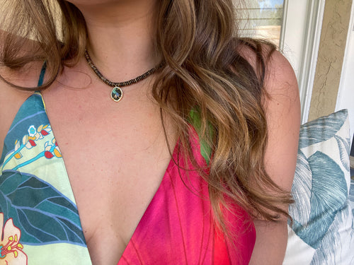 The Oahu Wood Labradorite Choker - Boho Brooklyn Jewelry