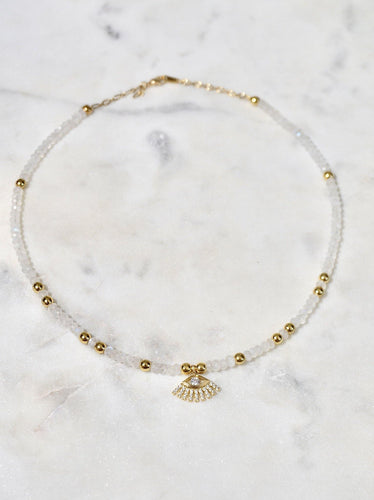 Moonstone Beaded Gold Eye Choker - Boho Brooklyn Jewelry