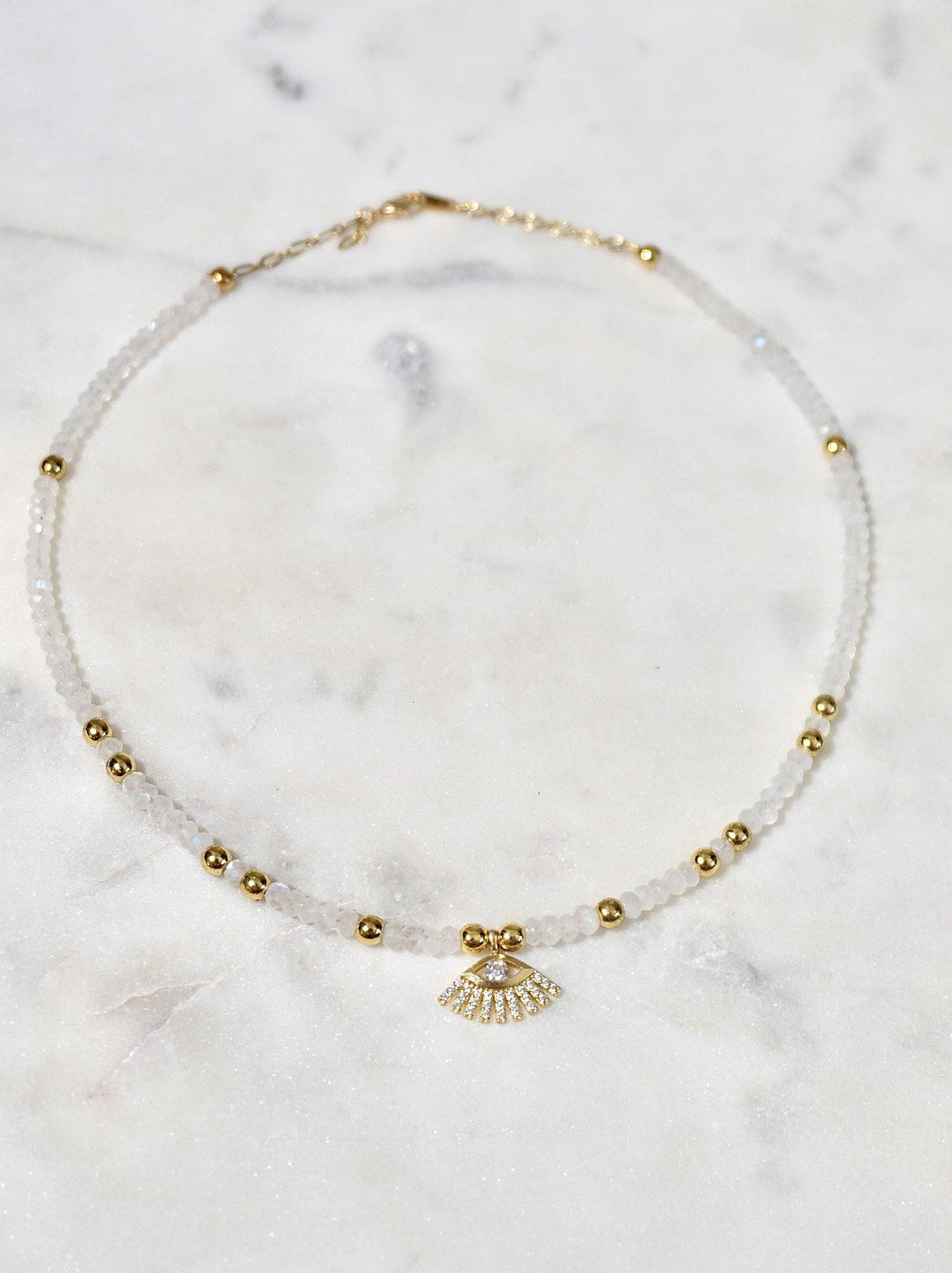 Moonstone Beaded Gold Eye Choker - Boho Brooklyn Jewelry