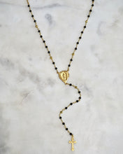 Load image into Gallery viewer, Black &amp; Gold Rosary Jesus Piece - Boho Brooklyn Jewelry
