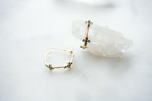 Load image into Gallery viewer, Moody Blue Crystal Cross Hoops - Boho Brooklyn Jewelry
