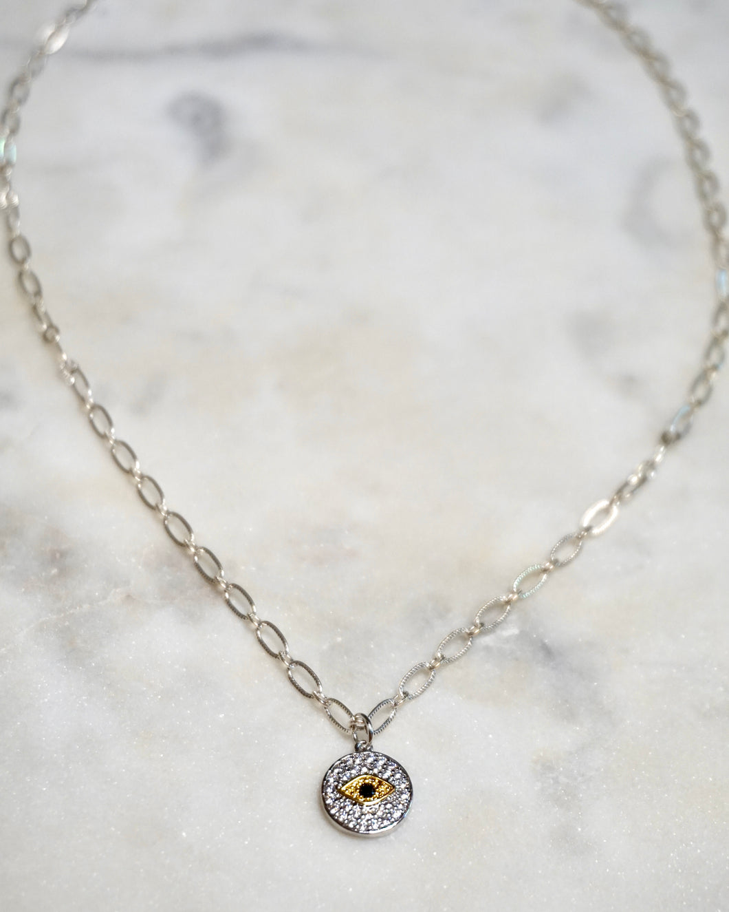 Silver Evil Eye Necklace - Boho Brooklyn Jewelry