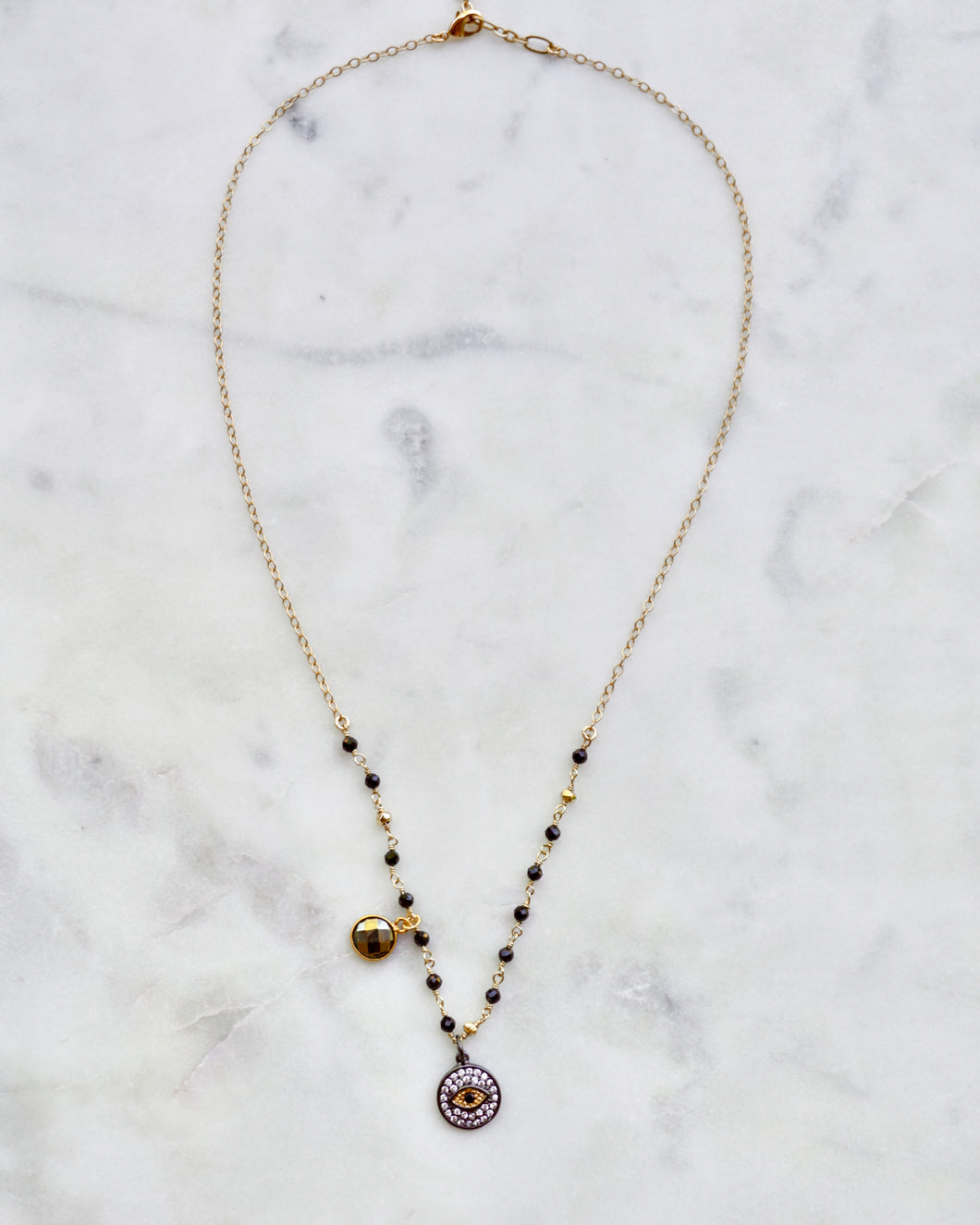 ‘AALIYAH’ Gold & Gunmetal Evil Eye Necklace - Boho Brooklyn Jewelry