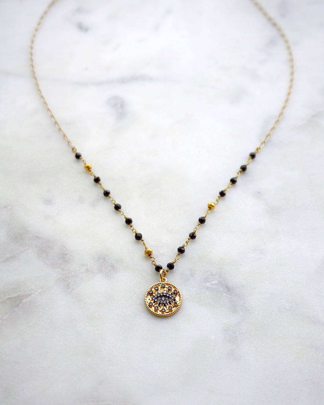 ‘NAVA’ Black And Gold Evil Eye Necklace - Boho Brooklyn Jewelry